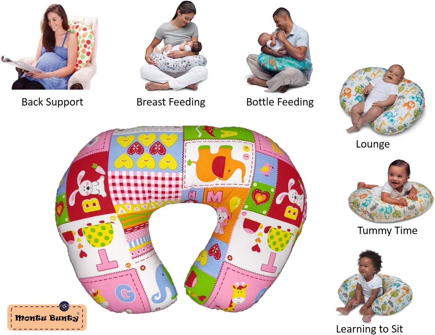 Montu Bunty Wear Nursing and Breastfeeding Pillow and Positioner, Cotton Blend Fabric with Allover Fashion