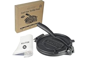 AILITOR Cast Iron Tortilla Press 8 Inch - Taco Press and Tortilla Maker Press, Heavy Duty Tortilla Press Cast Iron, Prensa pa