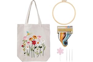 Louise Maelys Embroidery Kit Canvas Tote Bag for Beginners,Cross Stitch Kits for Adults,DIY Crafts Needlepoint Include Hummingbird Floral Pattern,Women Shopping Reusable Grocery Bags