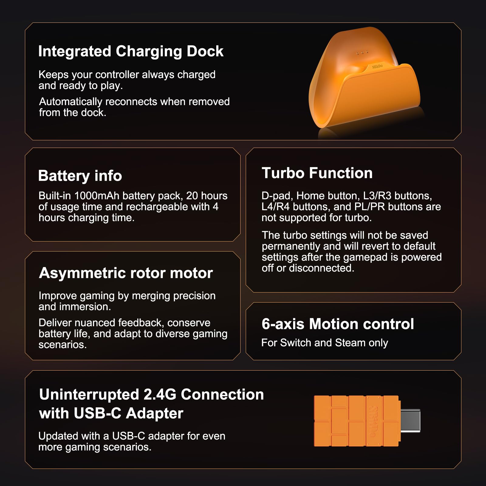 8BitDo Pro 3 Bluetooth Controller for Switch/Switch 2,TMR Joysticks,Programmable Pro Back Buttons&R4/L4 Bumpers,Hall/Tactile Triggers,Swappable ABXY Buttons,for Windows,Apple,SteamOS,Android - Orange