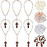 Liliaafar 436 Pcs Rosary Jewelry Making Kit DIY Catholic Rosary Prayer Making Supplies with Cross, Daisy Beads and Alphabet Beads First Communion Necklace Set for Easter Party Baptism Gift