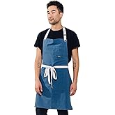 Caldo Linen Kitchen Apron for Cooking- Mens and Womens Linen Bib Apron for Professional Chef, Server, or Barista- Adjustable with Pockets (Vintage Blue)