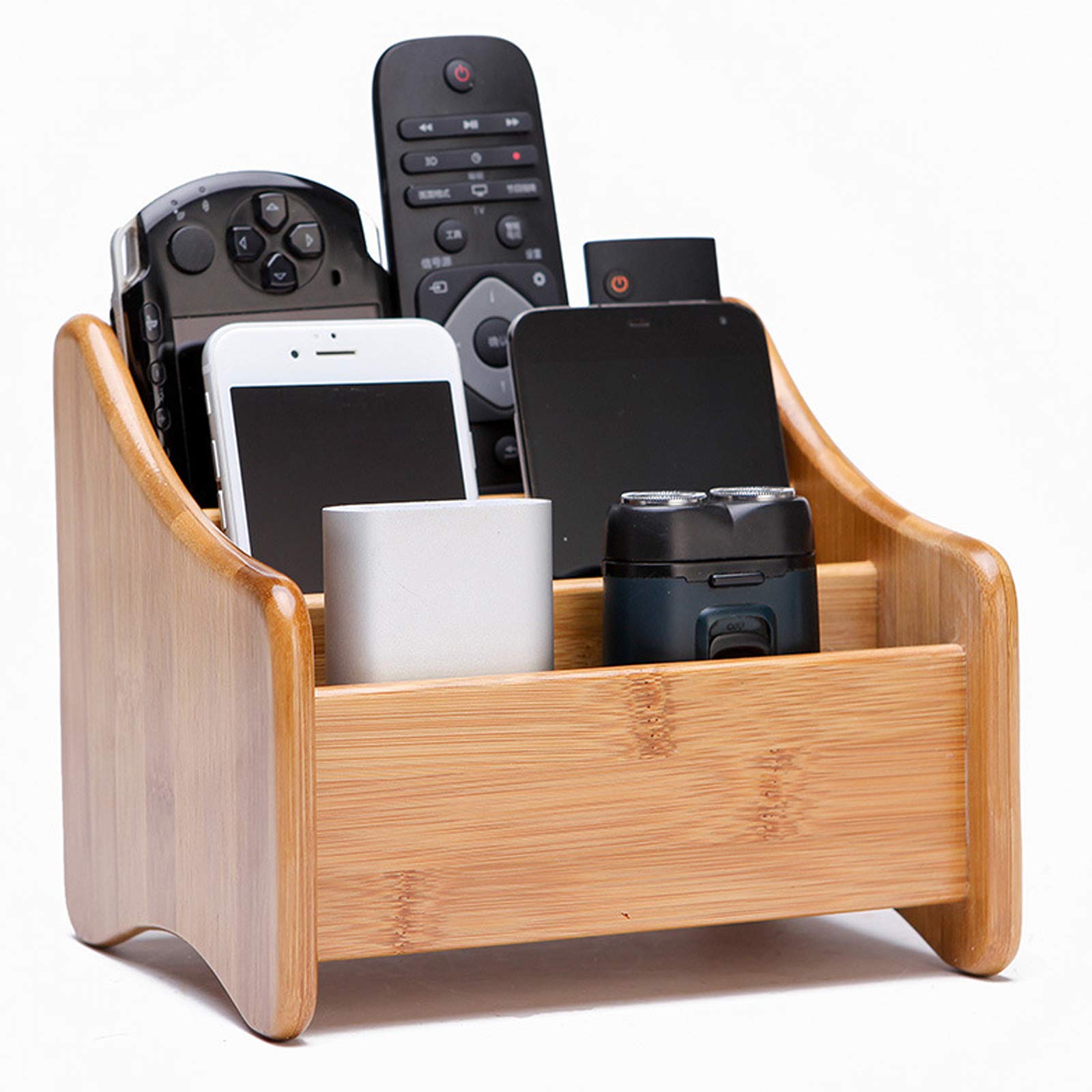 Holzsammlung Remote Control Holder Bamboo Coffee Table Desktop Storage Box 3 Compartments Perfect for Makeup, TV Remote, iPad, CD, Book and Other Small Items #1