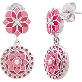 Hand-Enameled Lotus Jhumka Earrings for Women | Navicia Rosa Collection | Traditional Indian Ethnic Statement Dangle Earrings for Bridal & Festive Wear
