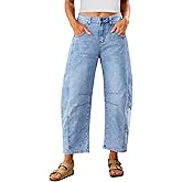Utyful Barrel Jeans Women Cropped Baggy Trendy High Waisted Distressed Loose Stretch Denim Trouser Jeans with Pockets