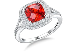 RANDES Cushion Cut Gemstone Engagement Ring Promise Rings for Her 925 Sterling Silver Birthstone Rings for Women 3 Carat Doub