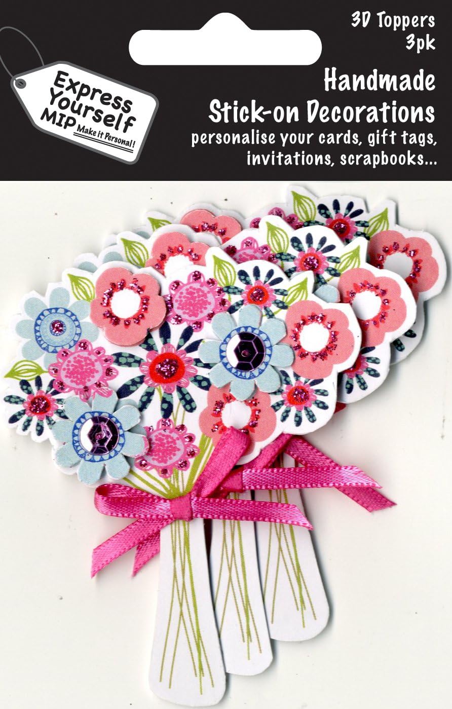 Express Yourself MIP, self Adhesive, Bunch of Summer Flowers Mini Multi Pack Toppers, Ideal for Card Making Gift Wrapping