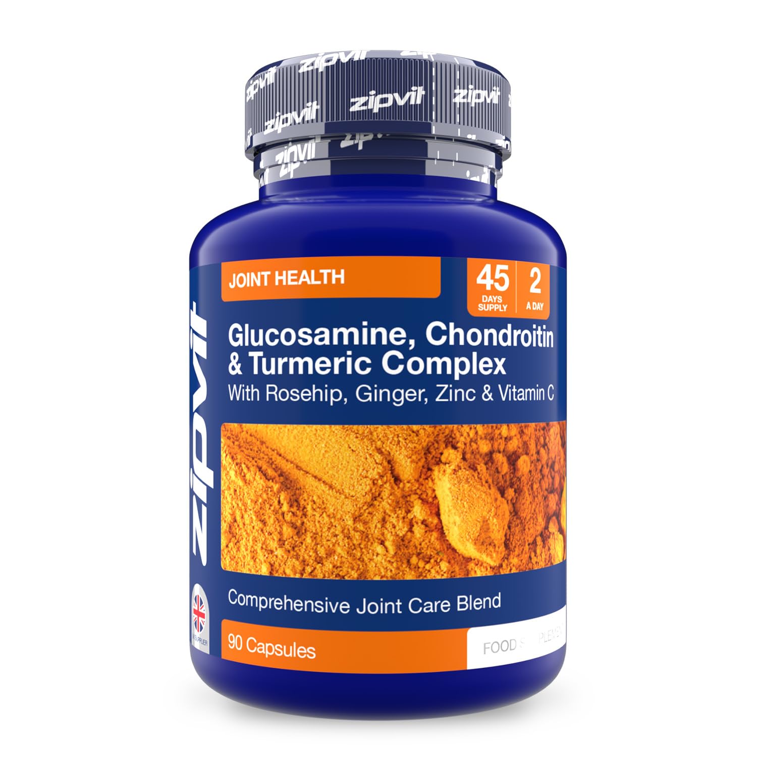Zipvit Glucosamine and Chondroitin High Strength Turmeric Supplement with Vitamin C, Rosehip, Ginger & Zinc, 90 Capsules