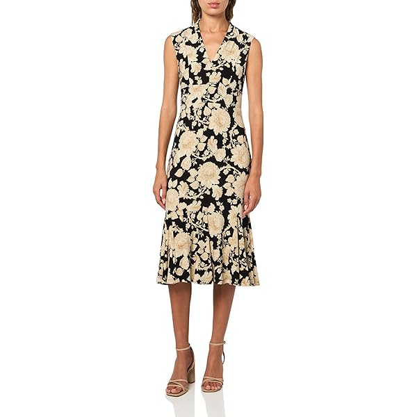 Tommy Hilfiger Women's Petite Floral-Print A-Line Dress (6P, Black/Cream)  at Amazon Women's Clothing store
