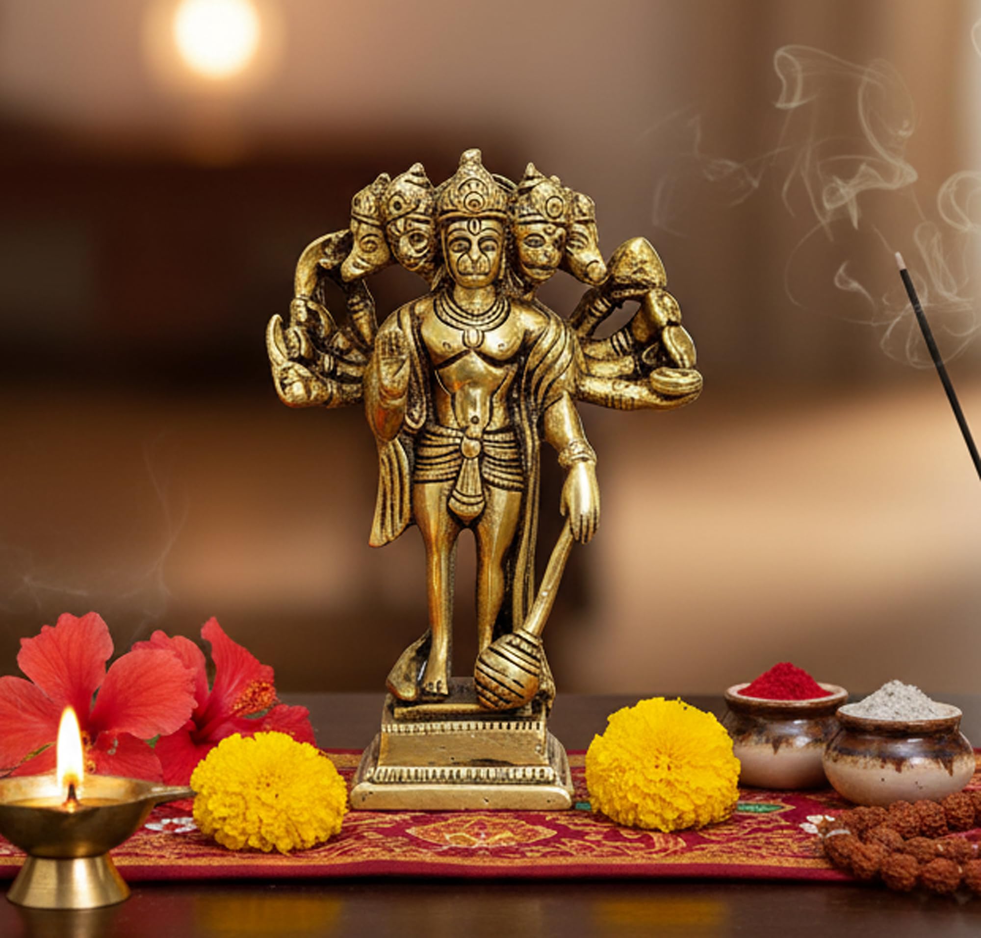 eSplanade Brass Panchmukhi Hanuman Anjaneya Pavan Putra Bajrangbali Idol Murti Moorti Statue - 6.5 inches | Pooja Idols