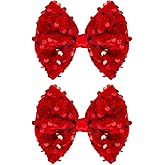 Velvet Sequin Hair Bows Elegant Red Bow for Women Girls, 4in Glitter Handmade Hair Clips Alligator Clips Sparkly Ponytail Holder Hair Accessories for Christmas, Birthday Party, Wedding, Valentines