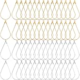 SOFPLATE 1 Box 60Pcs Beading Hoop Earring Supplies Teardrop Beading Hoop Earrings Brass Wire Gold Silver Open Water Drop Charms Gold Findings for Jewelry Making Accessories DIY Crafts Decorative