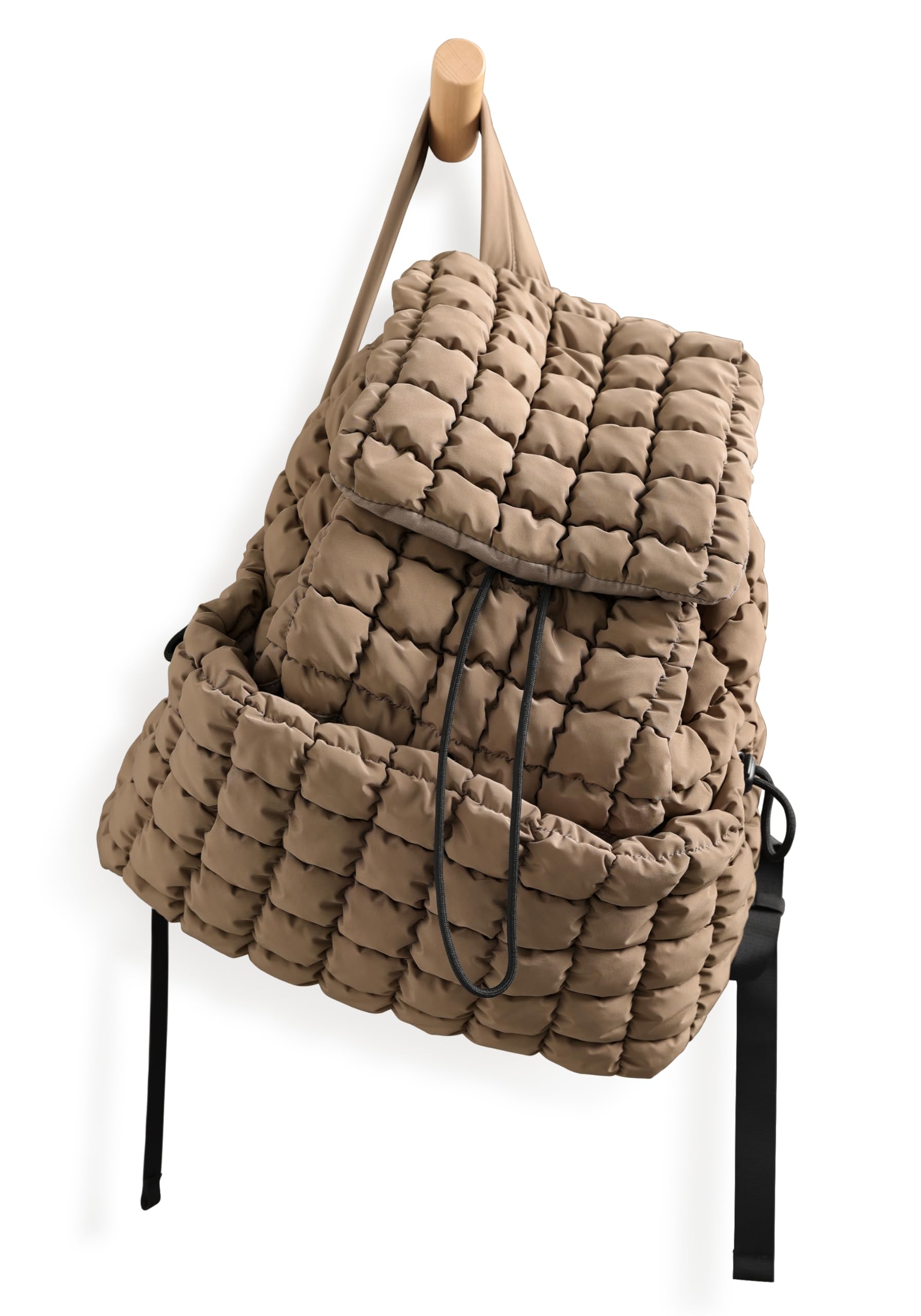 Photo 1 of ODODOS Quilted Backpack for Women Lightweight Puffer Hiker Pack Drawstring Padding Travel Gym Bag, Khaki Brown