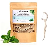 FAMILIFE Eco-Friendly Floss Picks (100Pcs) - Plant Based Dental Floss Picks with Strong Toughness, Natural Tooth Picks Flossers for Adults Daily Oral Cleaning & Gentle Gum Care, Mint Flavor
