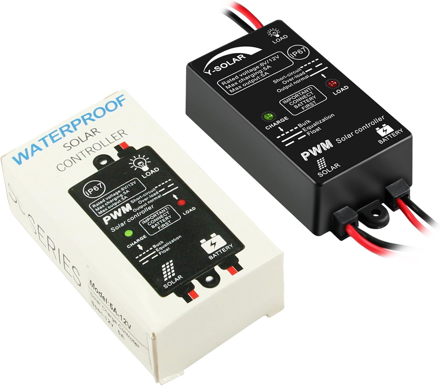 5A Waterproof Solar Charge Controller 6V 12V Auto, 5 amp Solar Panel Charging Regulator IP67 Waterproof 24Hours Load on for Lead-Acid (AGM Gel Seal Foolded) Battery : Garden & Outdoor
