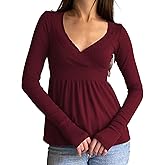 Sunloudy Women Y2K Babydoll Knit Tops Long Sleeve Lace Patchwork Low Cut Peplum Sweater Fairy Vintage 90s Coquette Blouse