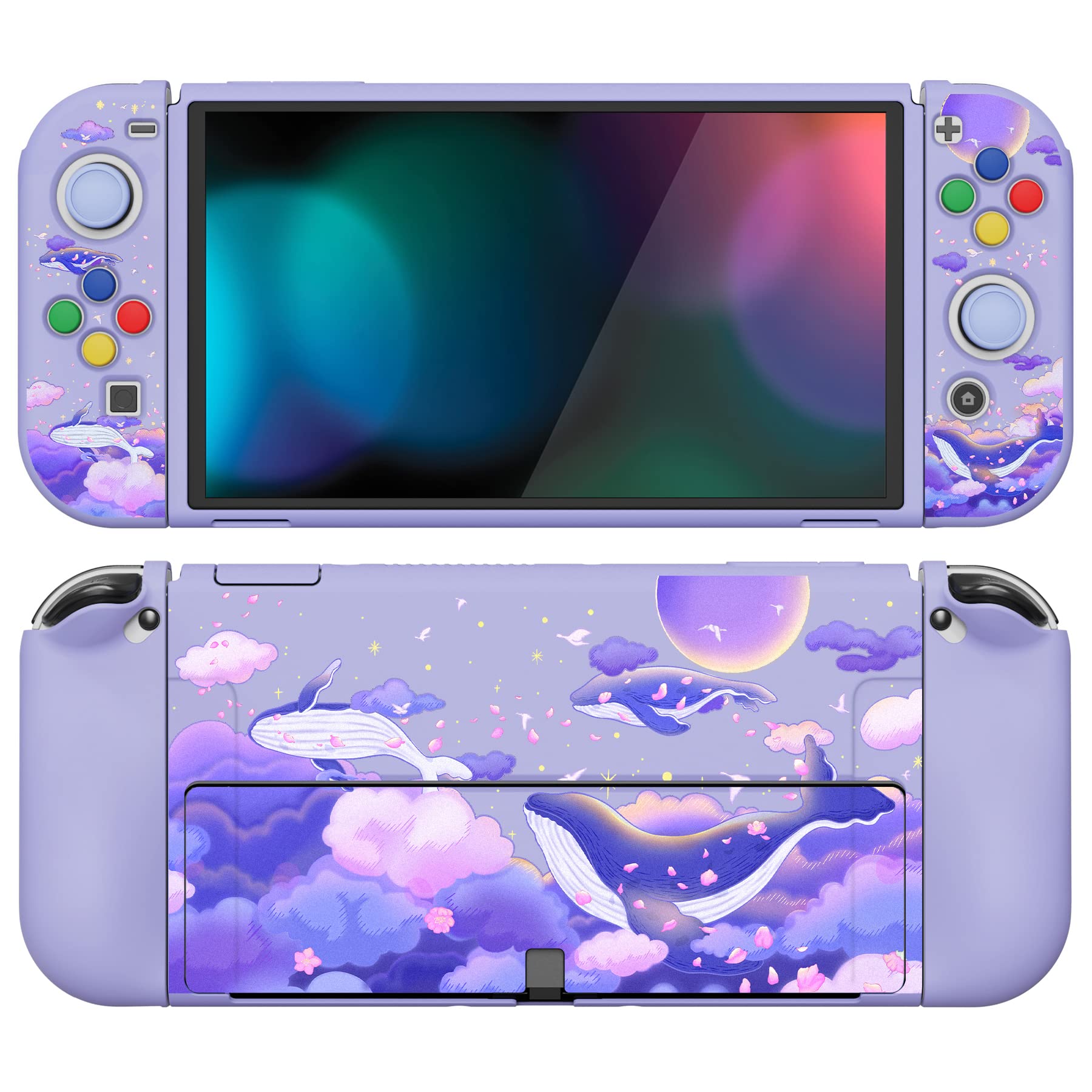 playvital ZealProtect Soft Protective Case for Nintendo Switch OLED, Flexible Protector Joycon Grip Cover for Nintendo Switch OLED with Thumb Grips & ABXY Direction Button Cap - Whale in Dream