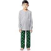Fruit of the Loom boys Long Sleeve Jersey Henley Top and Fleece Pant Sleep Pajama Set