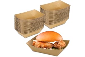 MOACOCK 60 Pack 2lb Paper Boats for Serving Food, 2 lb Heavy Duty Food Trays Disposable Kraft Paper Food Trays Baskets for Nachos Hot Dog Popcorn Party Concession Food and Condiments