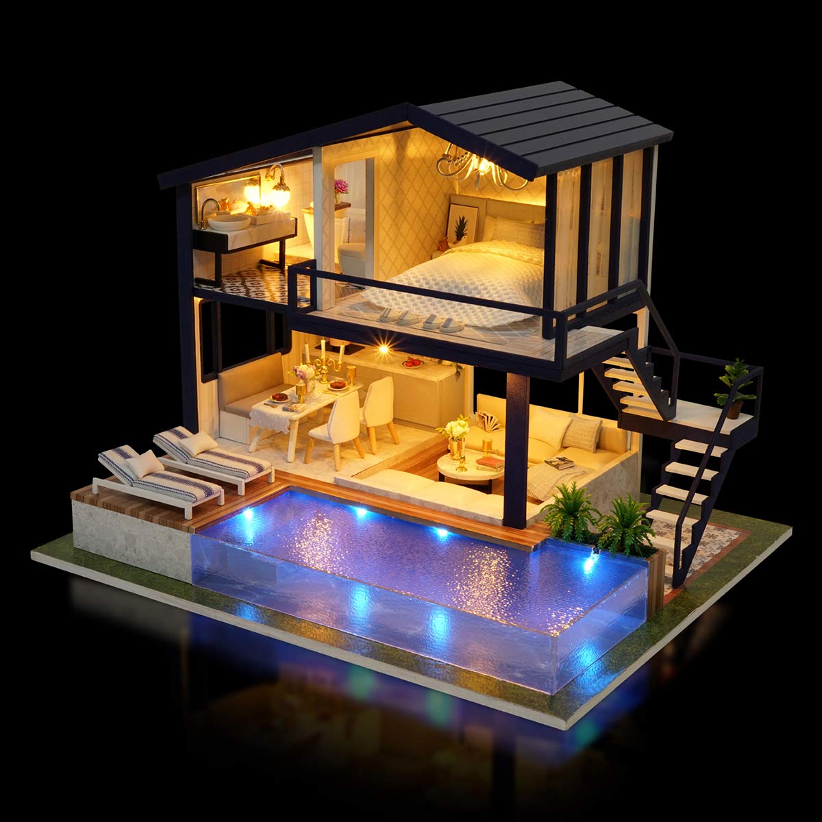 GuDoQi DIY Miniature Dollhouse Kit, Tiny House kit with Music, Miniature House Kit 1:24 Scale, Great Gift for Birthday Easter Day, Time Apartment
