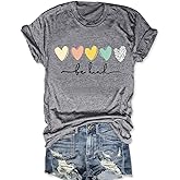 Be Kind T Shirts Women Graphic Blessed Teacher Shirt Short Sleeve Inspirational Heart Print Graphic Tees