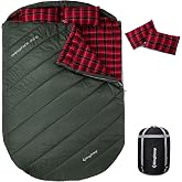 KingCamp Double Sleeping Bag for Adults, Queen Size 2 Person Sleeping Bag | XXL 100% Cotton Flannel, Waterproof, Lightweight, Includes 2 Pillows Sleeping Bag for Couples Family Camping Hiking