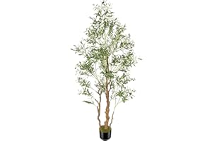 OXLLXO 7.2ft Artificial Olive Tree (85in) with Plastic Nursery Pot Faux Olive Silk Tree, Fruits Fake Plant for Office House Farmhouse Living Room Home Decor (Indoor/Outdoor)