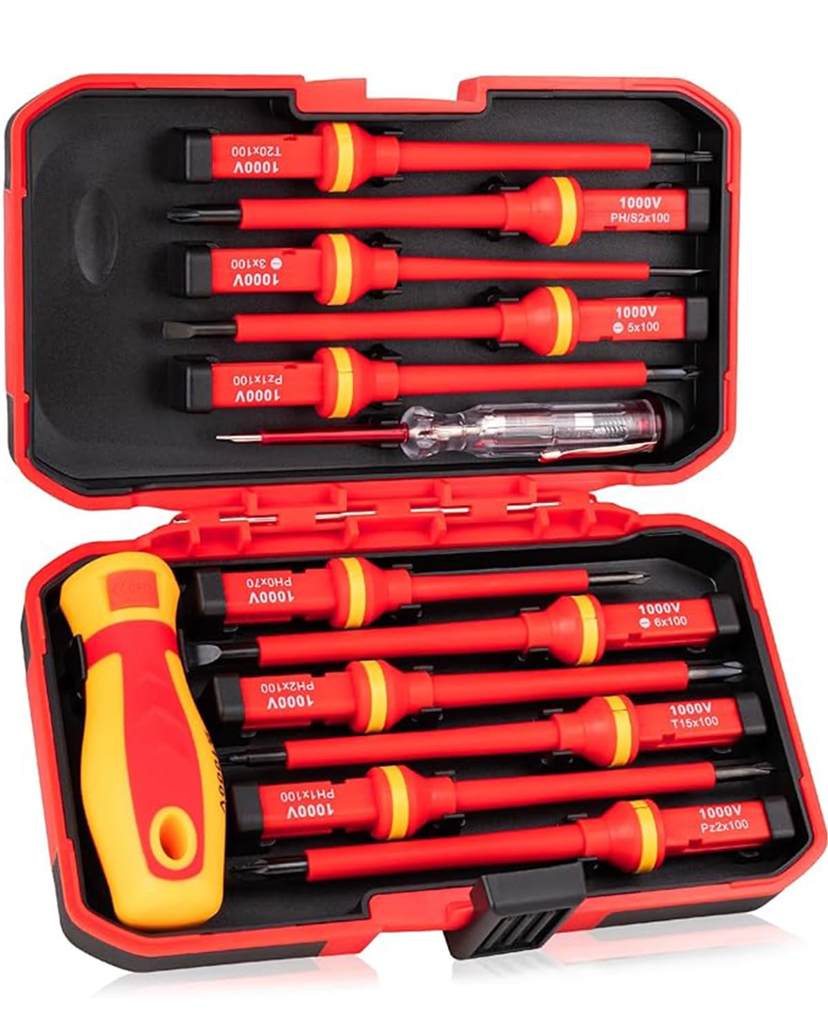 Photo 1 of 1000V Insulated Electrician Screwdriver Set, 13pcs Professional Electrical Tools Kit with Magnetic CR-V Steel Tips, Insulated Handle, Phillips, Slotted, Pozi, Torx Screwdrivers, VDE & GS Certified