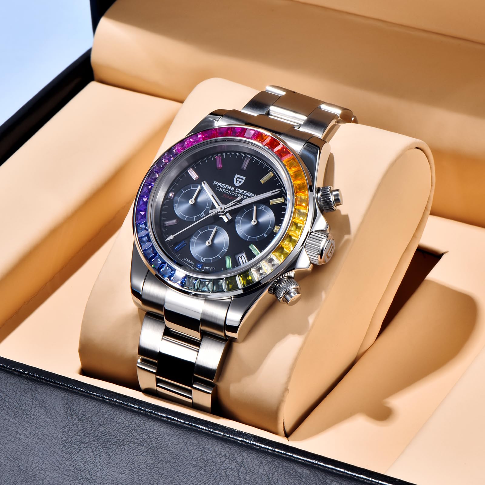 HaiQin Pagani Design 1644 Daytona Homage Men's Quartz Watches Japan VK63 Movement Stainless Steel Band Screw-in Crown Waterproof Sport Chronograph Watch