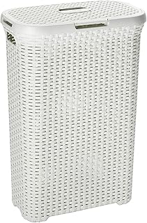 CURVER Rattanoptik 40 Liter Wäschebox, Plastik, Creme, 44.7 x 26.5 x 61.2 cm