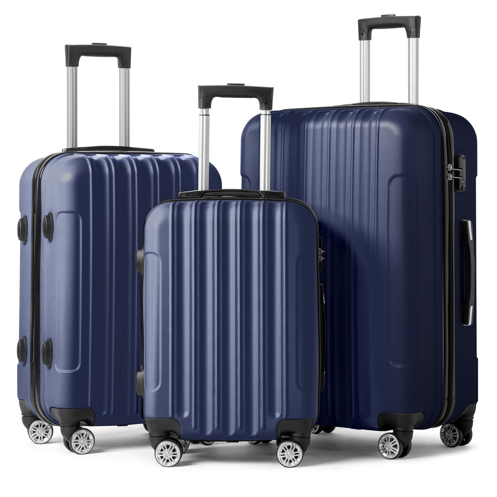 Karl Home 3-Piece Hardside Luggage Set (20"/24"/28") - PC+ABS Spinner Suitcases With TSA Lock, Black