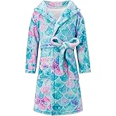 Funnycokid Girls Robe Plush Bathrobe Hooded Kids 4-14 Years