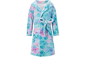 Funnycokid Girls Robe Plush Bathrobe Hooded Kids 4-14 Years
