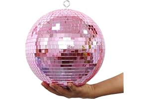 MFGDISCO 10 Inch Pink Mirror Disco Ball, Stage Lightning Effect Ball with Hanging Ring for Party DJ Light Effect Stage Prop,Reflective Mirror Ball for Home Decorations