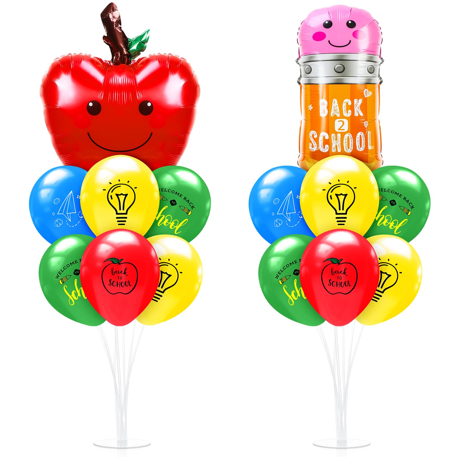 Photo 1 of Seematn 2 Set Back to School Balloon Stand Kits Pencil Balloons Sticks Holder with Base, Table Centerpiece Kit for First and Last Day School Themed Party Decorations