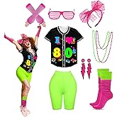 80s 90s Outfit for Women 80s Accessories Set Baseball Jersey Shirt neon Shorts Slouch Socks Headband