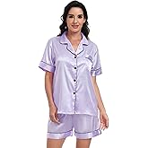 Super Shopping-zone Women's Satin Pajama Set Silk Pjs Button Down Pajamas Short Sleeve Sleepwear Lounge Set