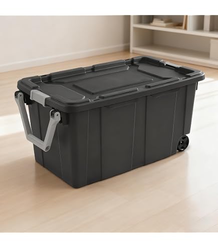 Sterilite 40 Gallon Wheeled Industrial Tote Plastic, Black, Set Of 2