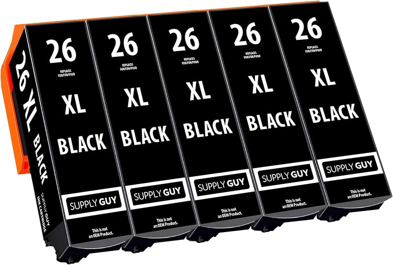 Supply Guy 5 Black Compatible Ink Cartridges Epson 26XL XP510 XP600 XP700 XP800
