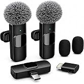 Wireless Lavalier Microphone for iPhone Android, 2Pcs Mini Mic, Plug &amp; Play | Noise Cancelling, 64dB Adaptive, 0.35oz Featherweight, 65ft Range, 6H Battery, for Content Creators Vlogging, YouTube, TikTok