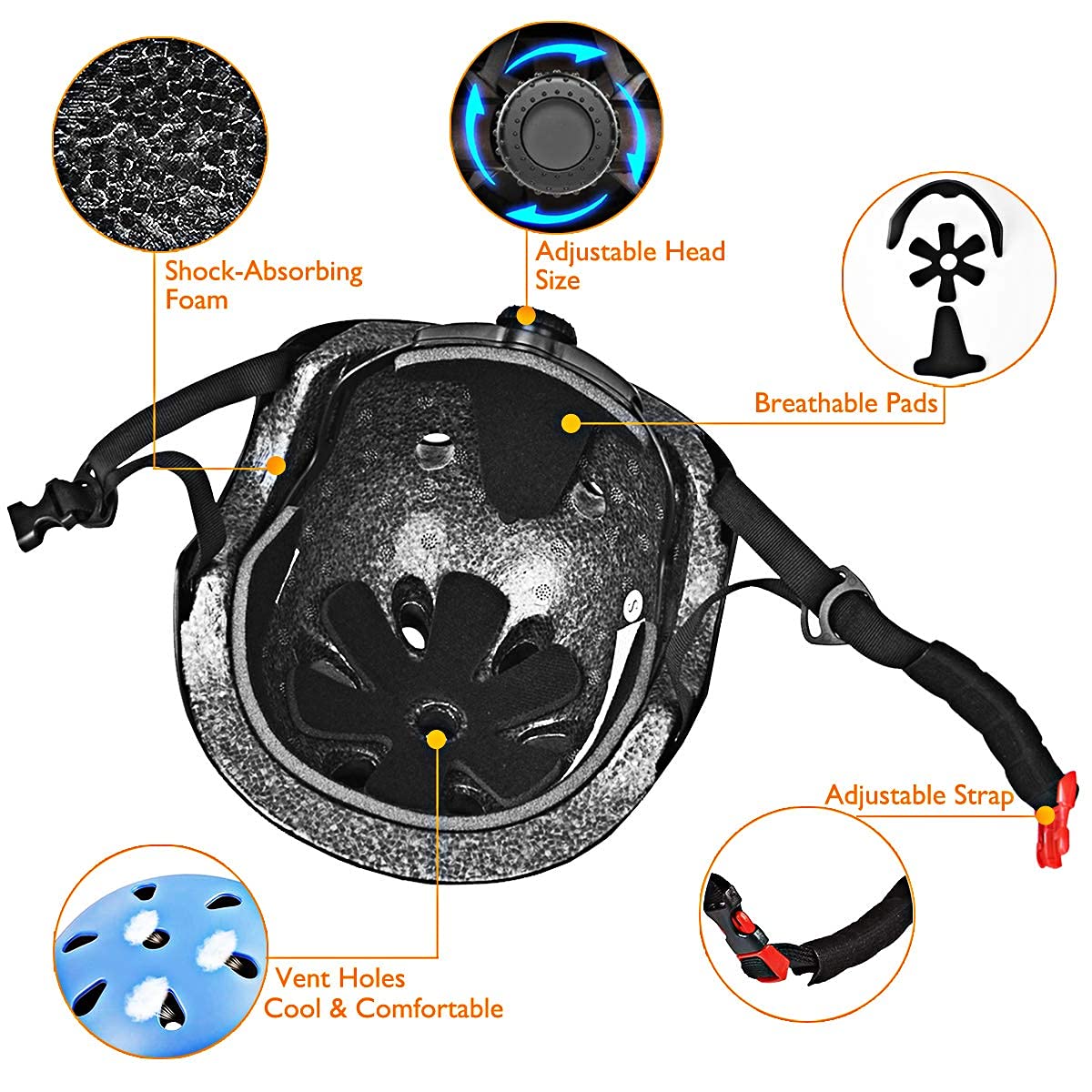 Skateboard Helmet, Bike Helmet, Protective Gear Set Knee Elbow Wrist Pads for Kids Boys Girls Toddler Youth Adults Multi-Sports Scooter Roller Skate Inline Skating Cycling Rollerblading