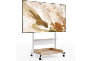 FITUEYES Rolling TV Stand Mount for 40 to 85 TVs，Mobile TV Floor Stand on Wheels with Large Storage Pegboard & Wooden Shelf,Heavy Duty TV Cart Hold Up to 132 lbs for Bedroom, Living Room, Office
