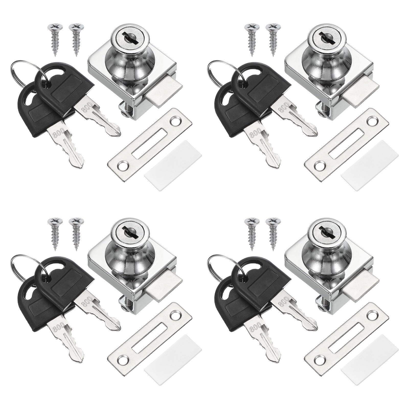PATIKIL Glass Cabinet Lock, 4 Pcs Keyed Different Zinc Alloy Single Swing Showcase Lock No Drill Glass Door Lock for 5-8mm Glass Door, Silver Tone