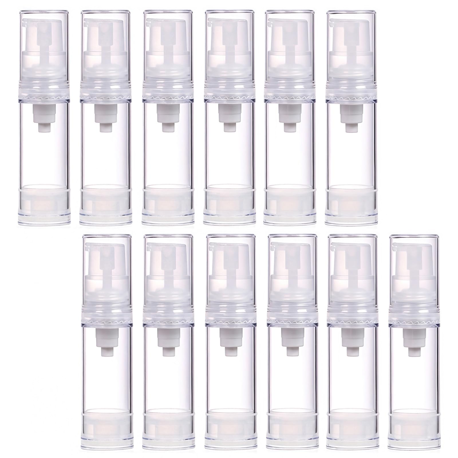 Elandy 12Pcs Portable Empty Refillable Clear Plastic Airless Vacuum Pump Bottle Cosmetic Make-up Cream Lotion Sample Packing Toiletries Liquid Storage Container Vial Jars(5ml/0.17oz)