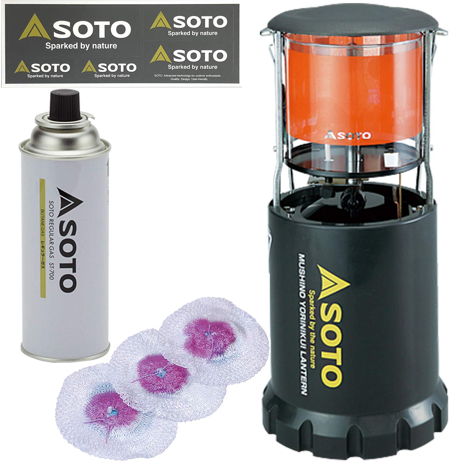 虫の寄りにくいランタン スタートセット ガスボンベ1本 マントル3枚 ステッカー付き ソト Soto B07nzvxfh2 St 233 St 700 St 2101 ランタン 新着
