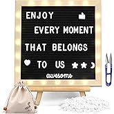 Black Felt Letter Board with Lights (10*10), 340 Letters Built-in LED Lights -Message Board Adjustable Stand, for Menus, Pregnancy Announcement, Baby Announcement Signs, Weddings, and Party Planning