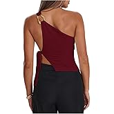 RoseSeek Women's One Shoulder Cut Out Tank Top Elegant Asymmetrical Knot Sleeveless Tops Going Out Outfits
