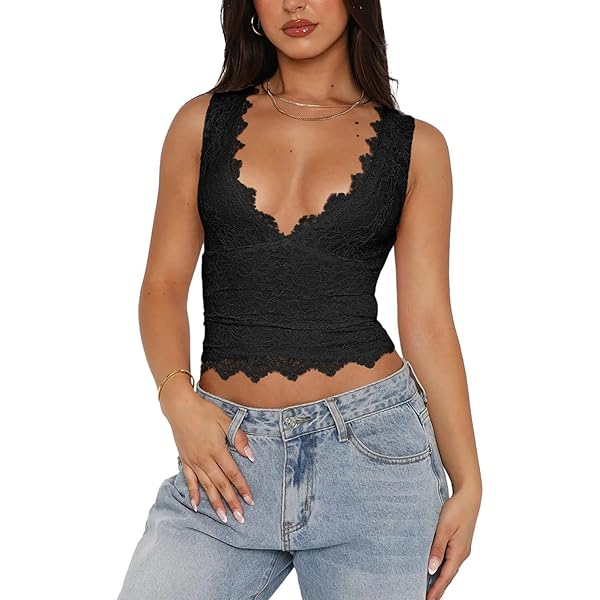 Women Sexy Low Plunge Lace Halter Top Sleeveless Backless Sheer