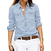luvamia Denim Shirt Women Chambray Jean Western Shirts Long Sleeve Button Down Tops