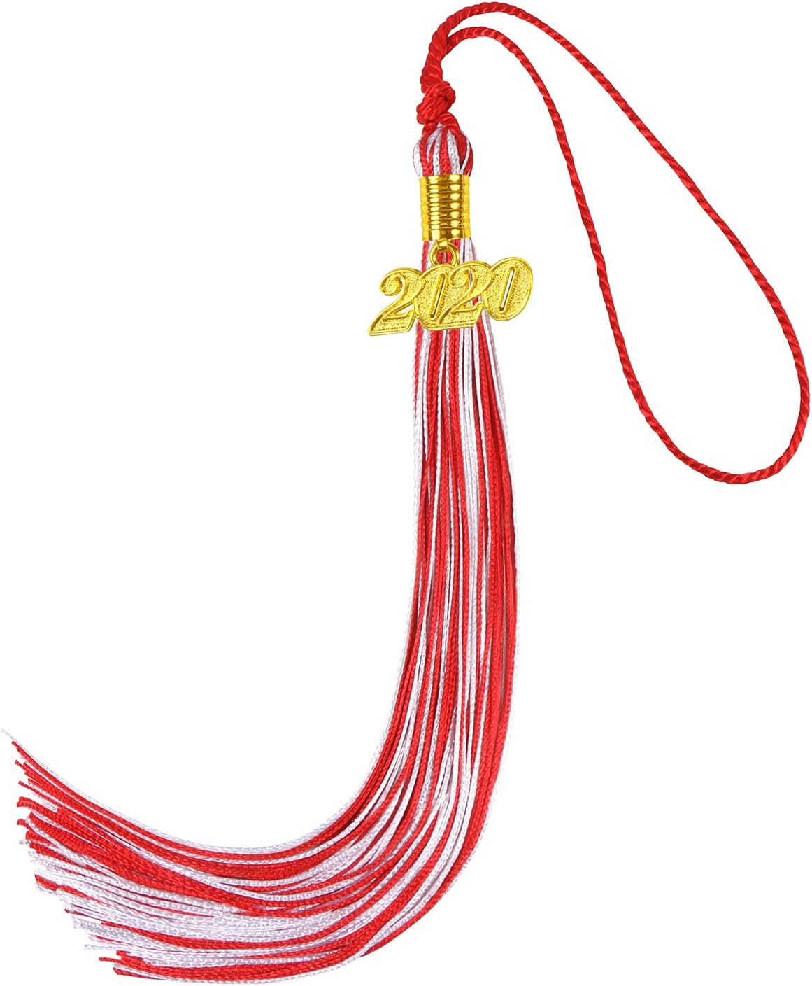 Graduation Cap Tassel, Kissbuty Uniforms Graduation Tassel with 2020 Gold Year Charm for Graduation Photography Party Double Color (Red and White)